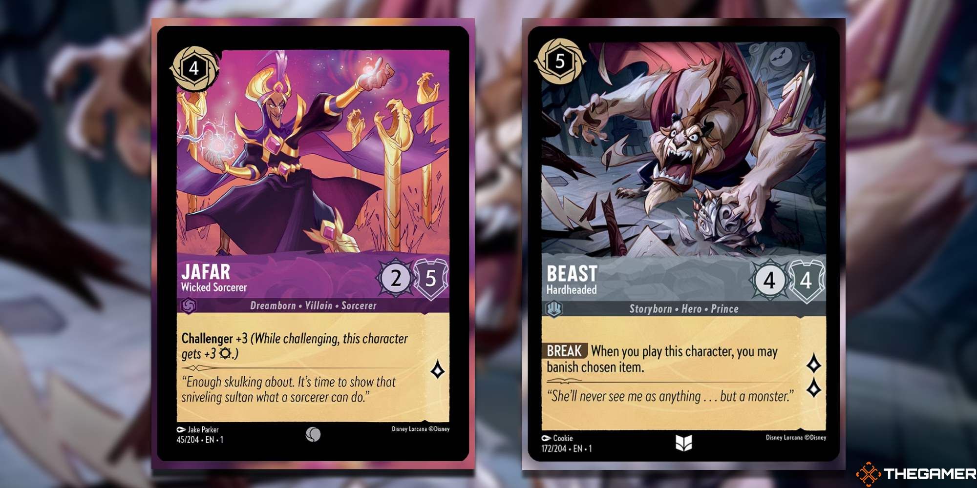 Jafar and Beast from Disney Lorcana side by side