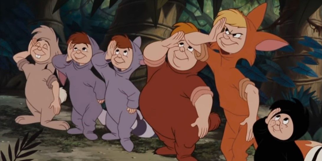 The Lost Boys saluting Peter Pan (off screen)
