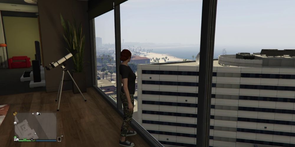 Player character resting in safe house