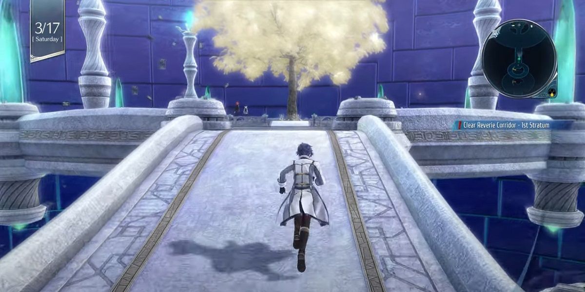 Rean approaching the tree at the centerl of the First Stratum in the Reverie Corridor in Trails into Reverie
