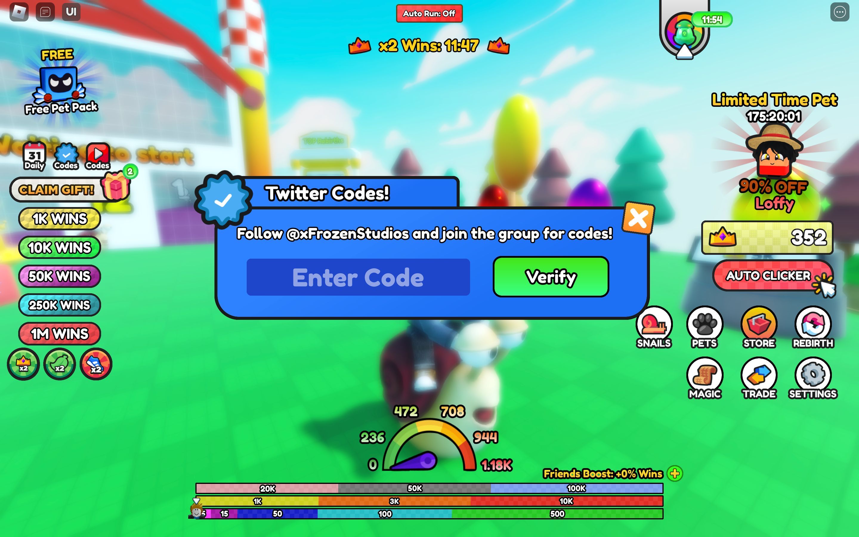 Code redeem in Snail Race in Roblox