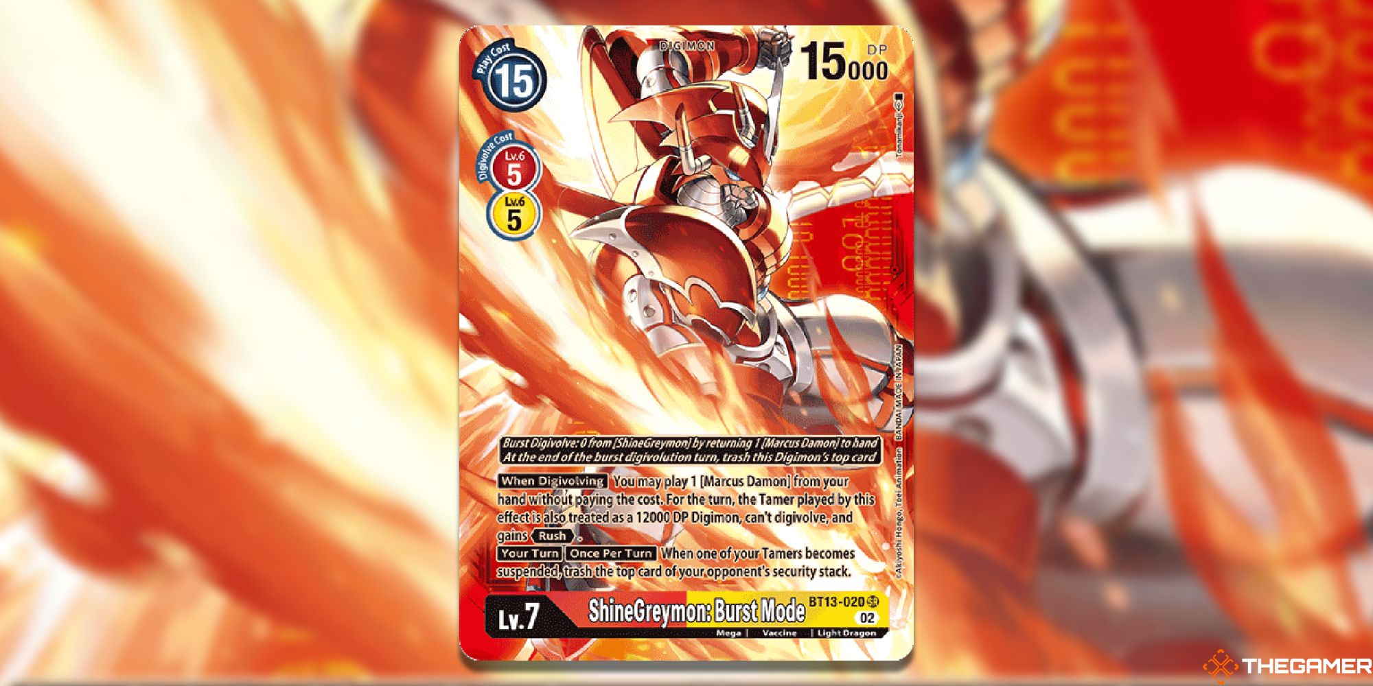 shinegreymon burst mode alternate art with red background digimon card game bt13