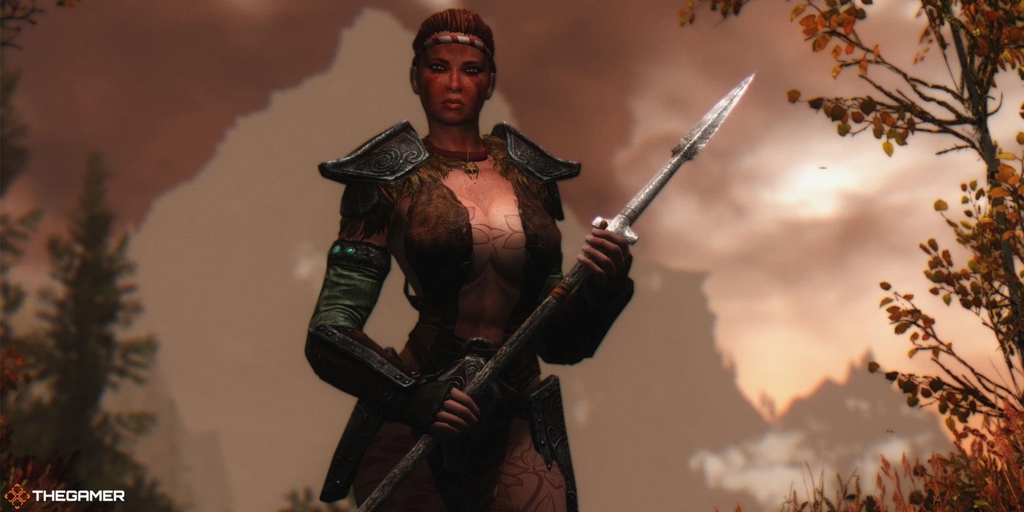 Skyrim - female player with new spear weapon added by immersive weapons mod