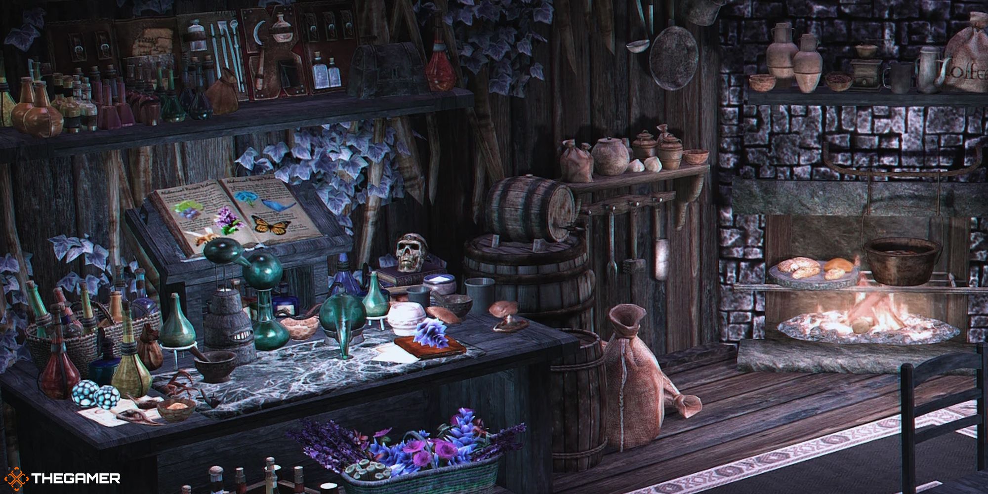 Skyrim - Tirashan mod, home interior with crafting table and hearth