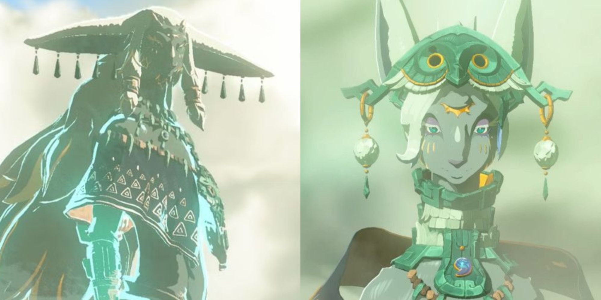 Split images of Rauru and Mineru in Tears of the Kingdom