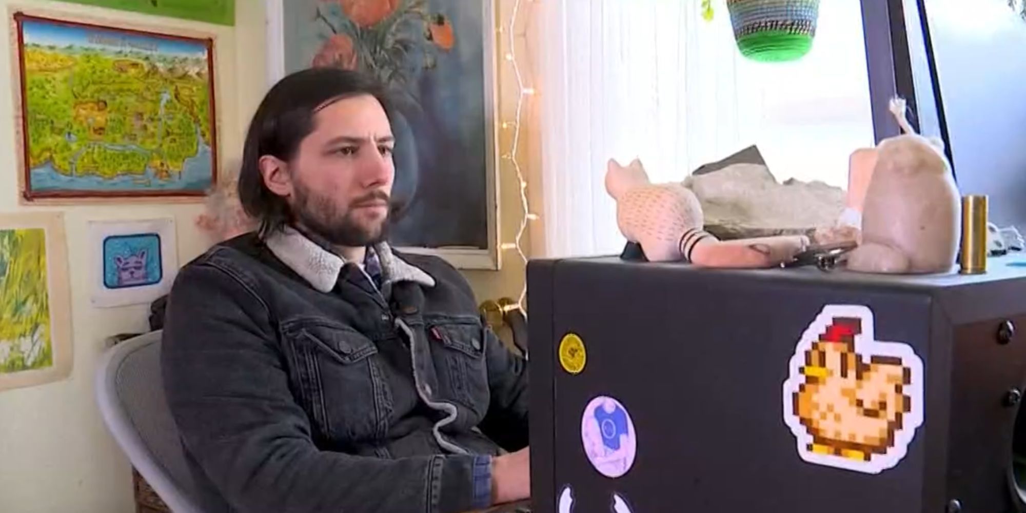 stardew valley's developer concerned ape typing on a computer