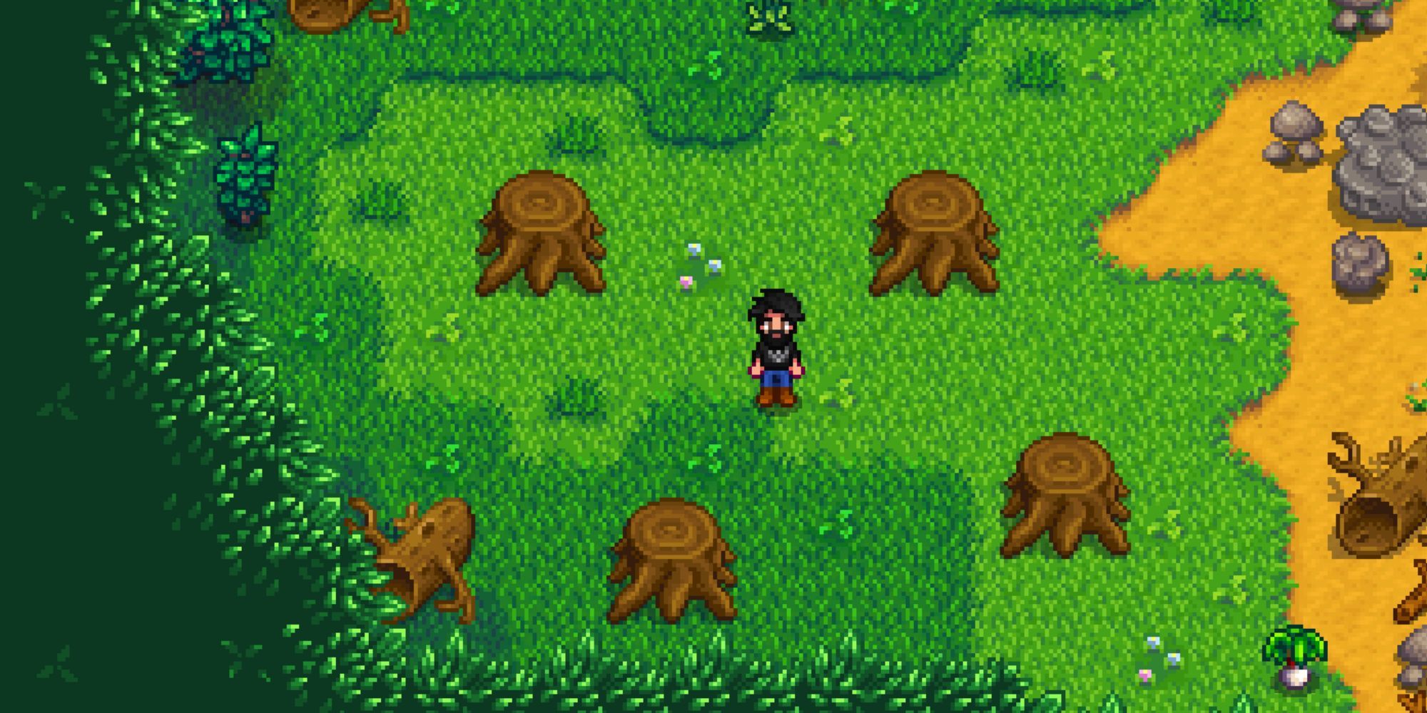 stardew valley hardwood stumps on a farm