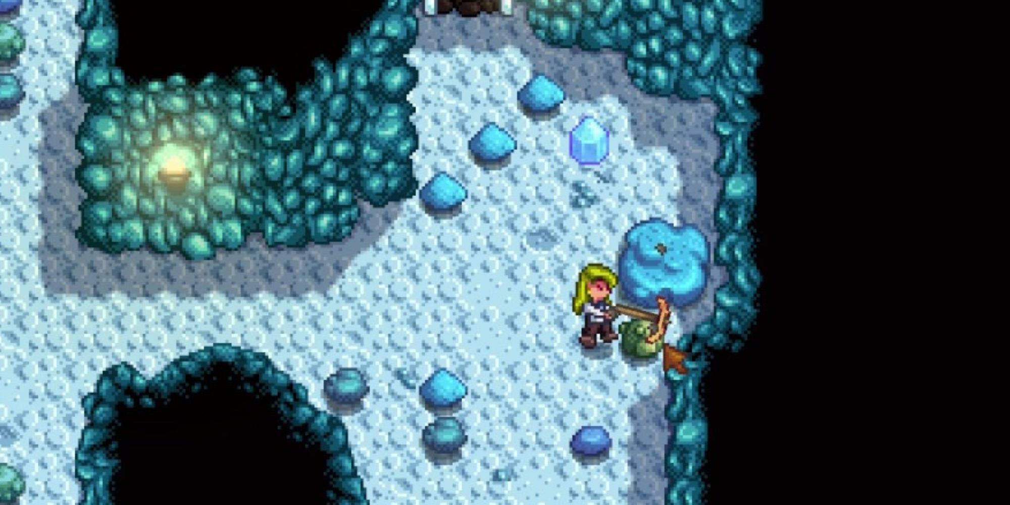 stardew valley player harvesting jade in the mines
