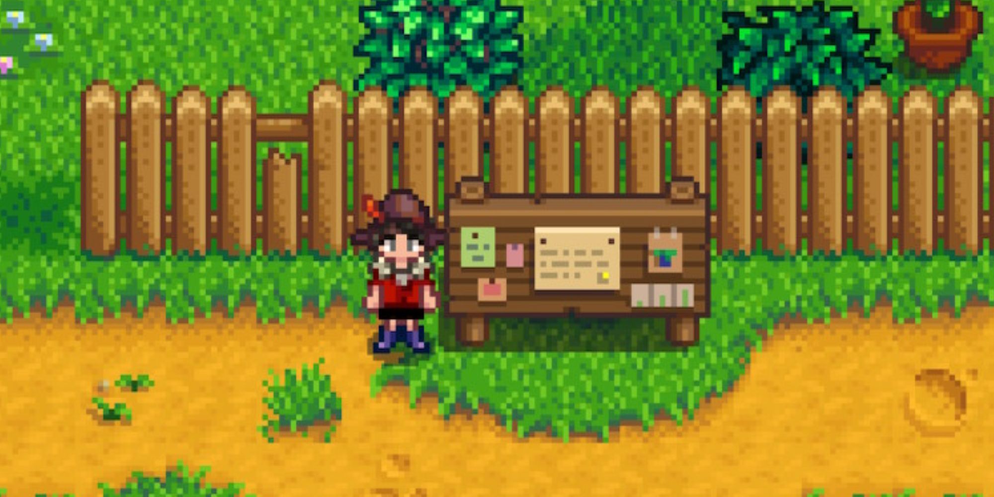 stardew valley player with the quest board