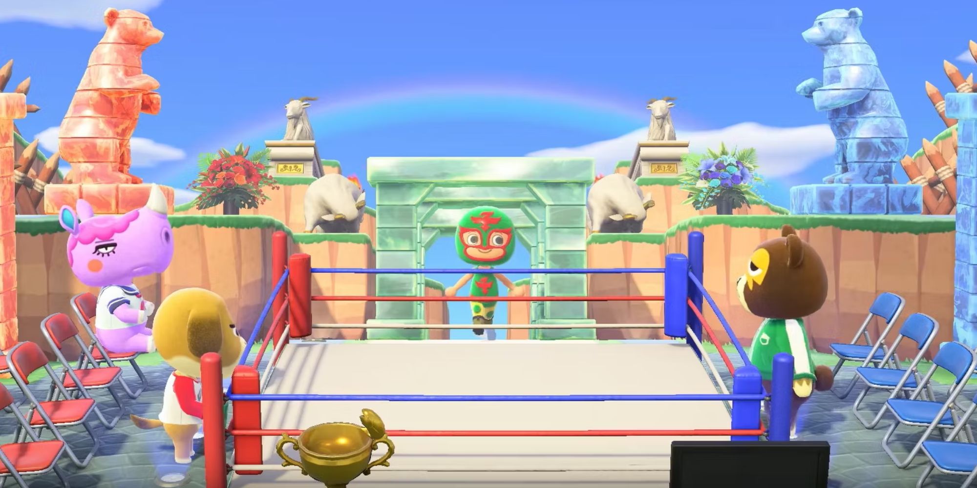 animal crossing wrestling ring on an island