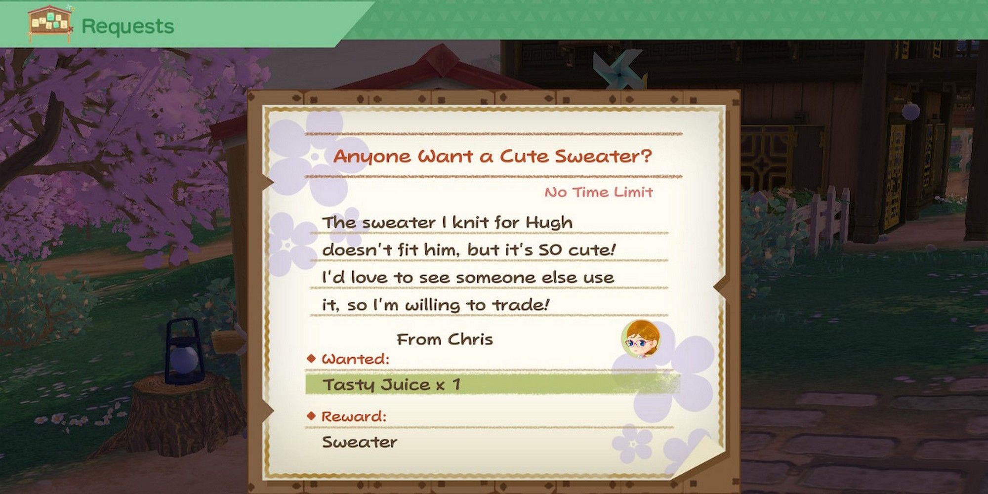 story of seasons a wonderful life chris' bulletin board request for a sweater outfit