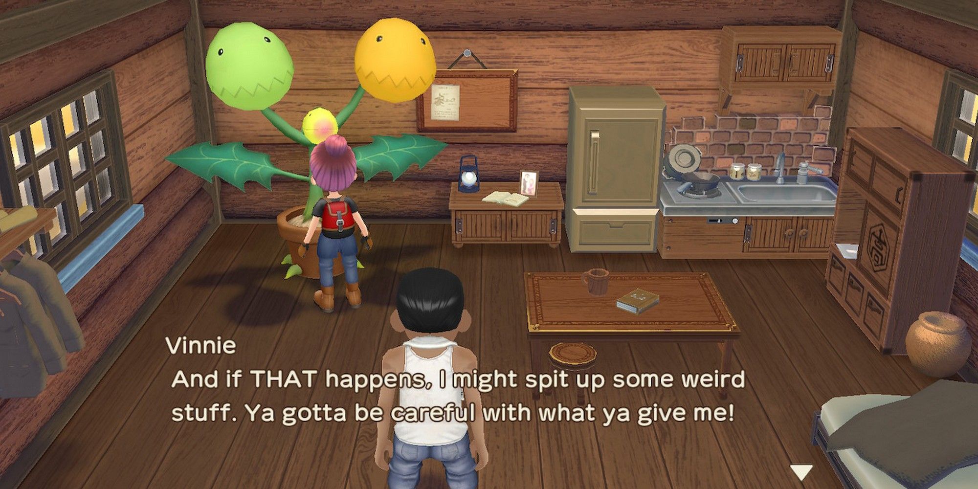 story of seasons a wonderful life vinnie and a farmer at takakura's house
