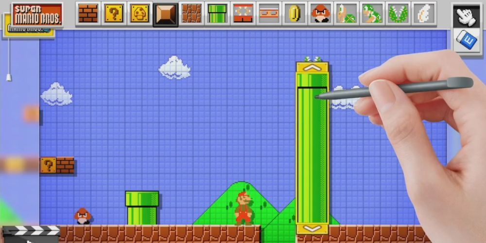 Super Mario Maker Player Creating a Stage