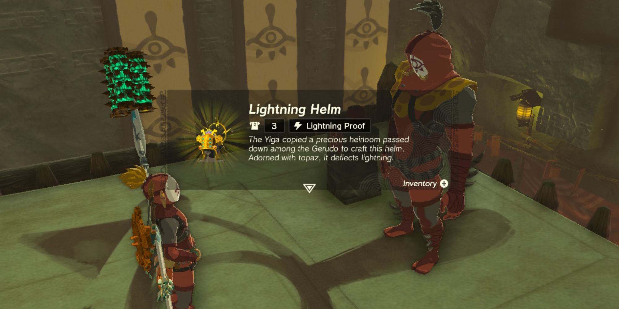 Link gets the Lightning Helm from the Yiga Clan Hideout.