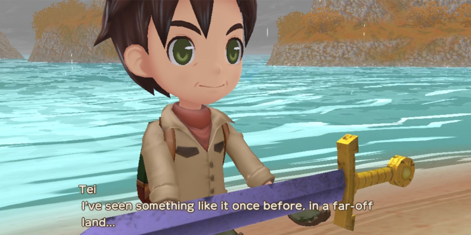 The player holding a sword they fished out of the beach in Story of Seasons A Wonderful Life