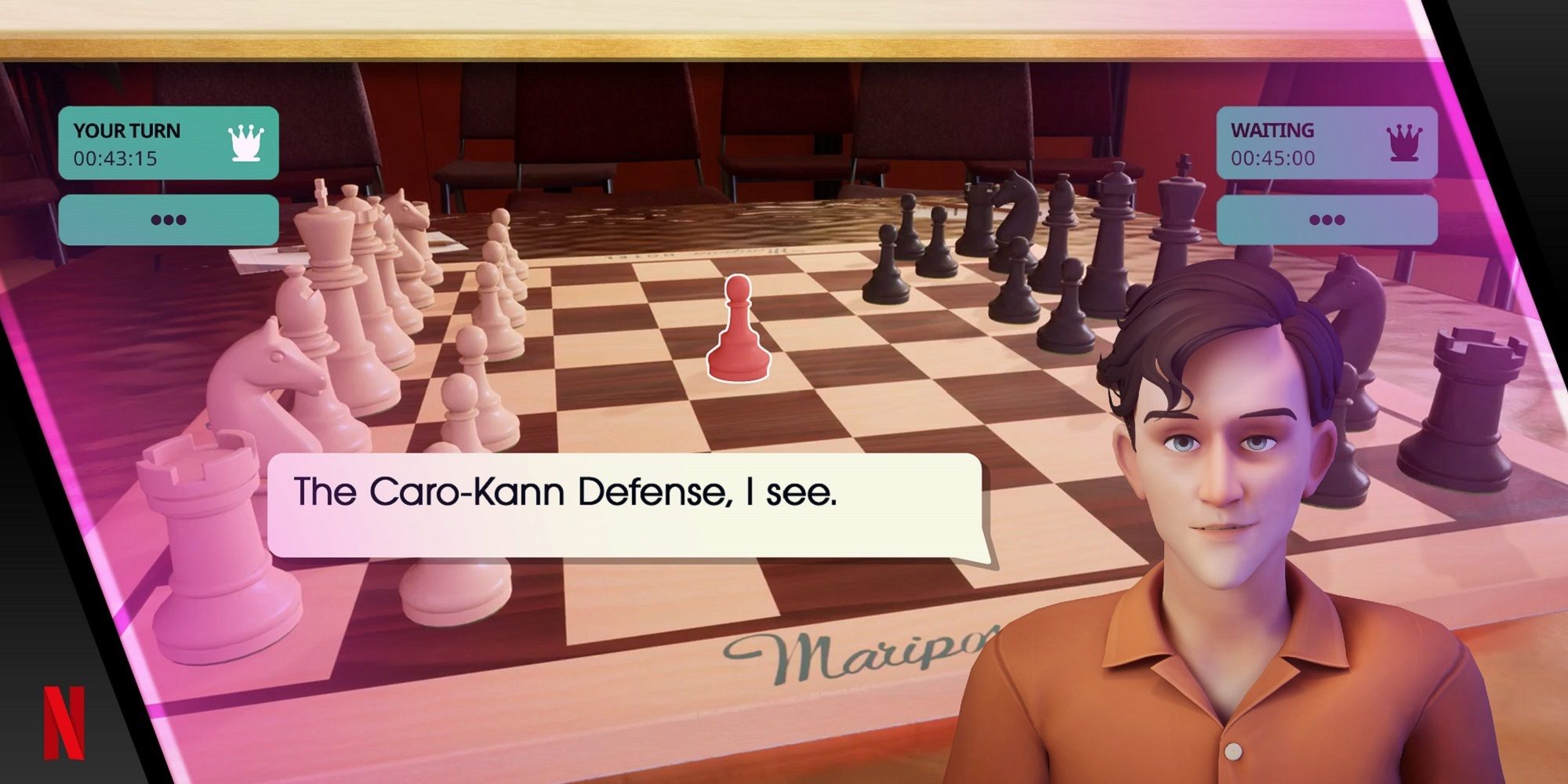 A chess match in The Queen's Gambit mobile game