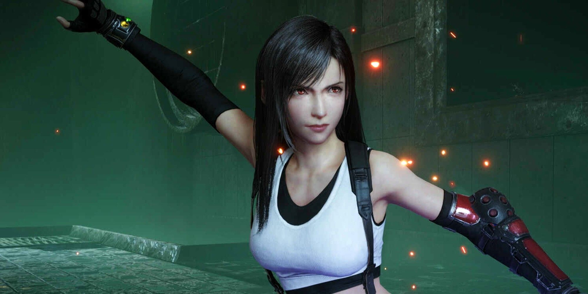 Tifa is arming herself with her fists and getting into a fighting stance