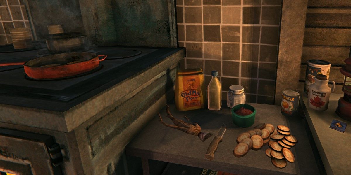  The Long Dark Cooking Ingredients Oil Flour Salt Burdock Root In A Kitchen