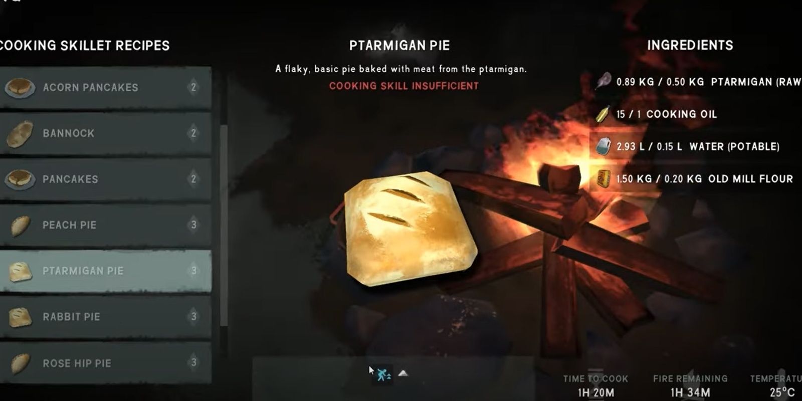 The Long Dark Ptarmigan Pie Cooking Skillet Recipe And Ingredients