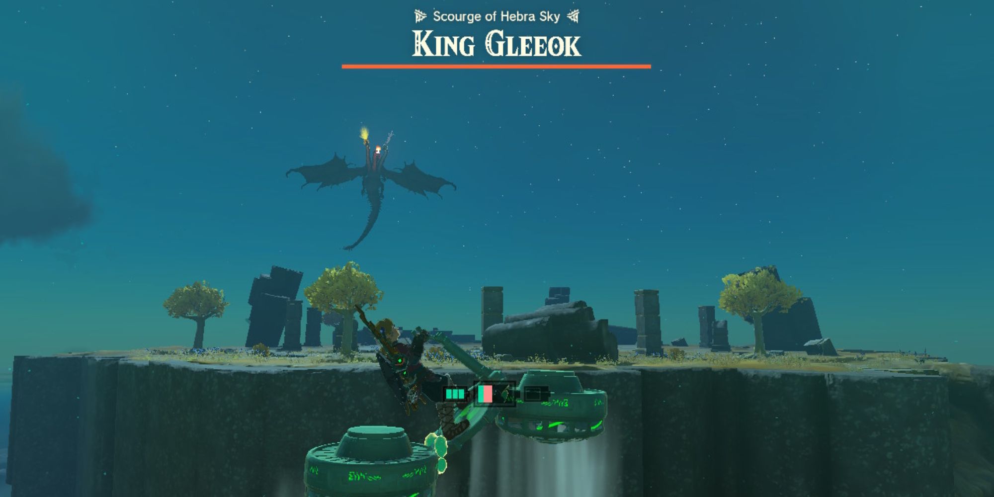 Link begins to fight a three-headed dragon King Gleeok to get a Sage's Will.