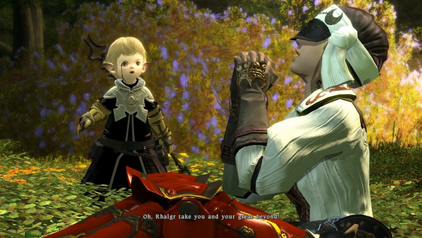 Yda and Papalymo sat in a grassy field in Final Fantasy 14 1.0.