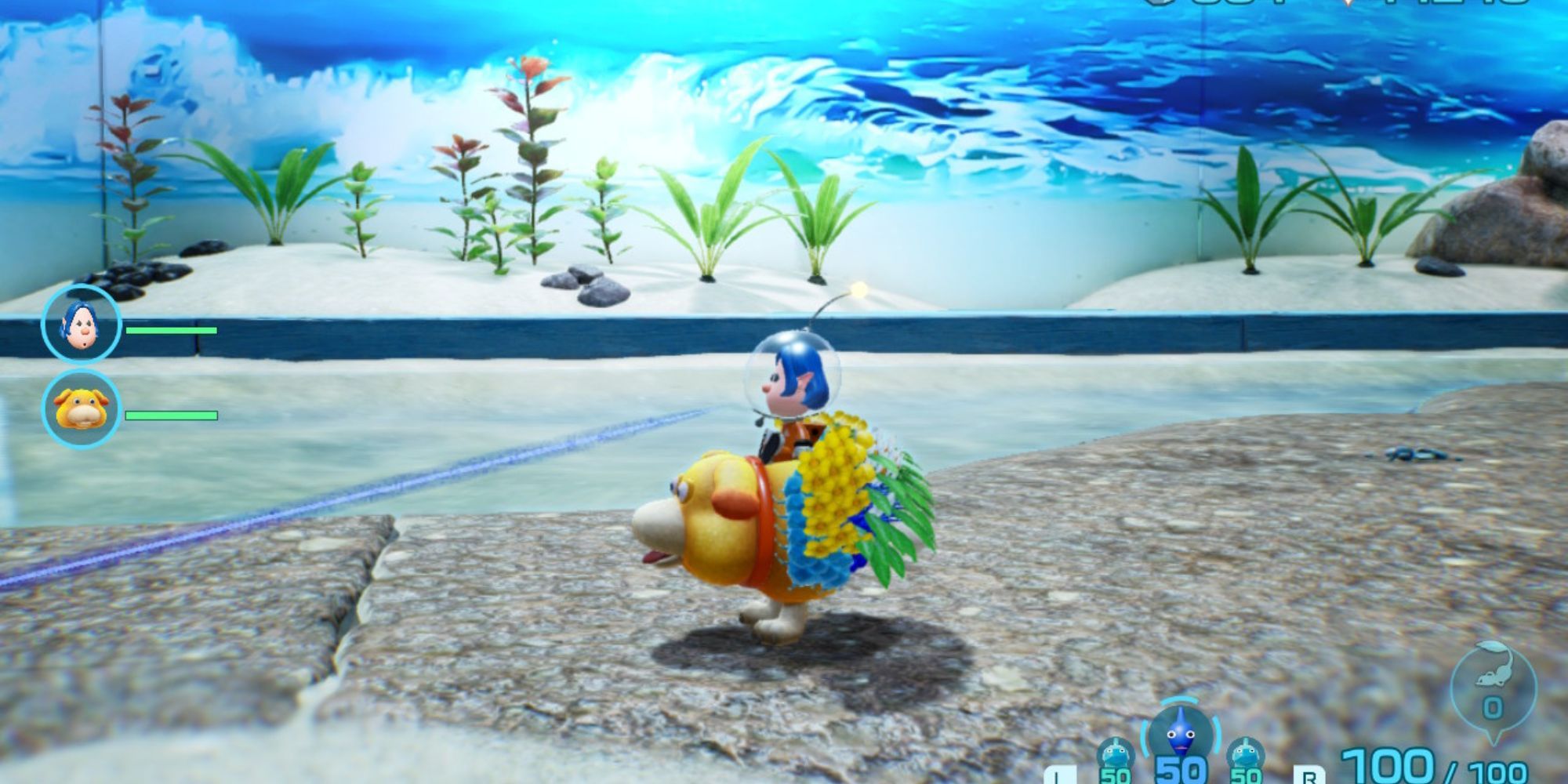 Oatchi carries the crew through Seafloor Resort