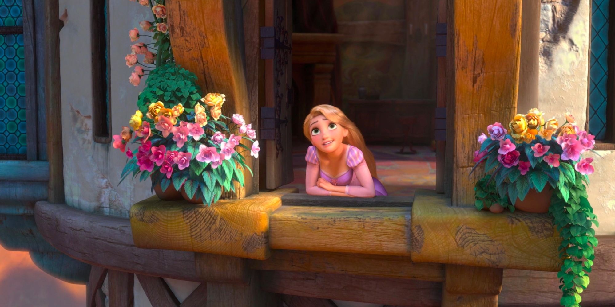 Rapunzel looking out her tower window
