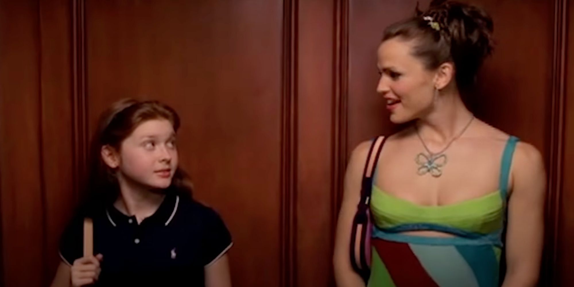 Becky and Jenna in the elevator in 13 Going On 30
