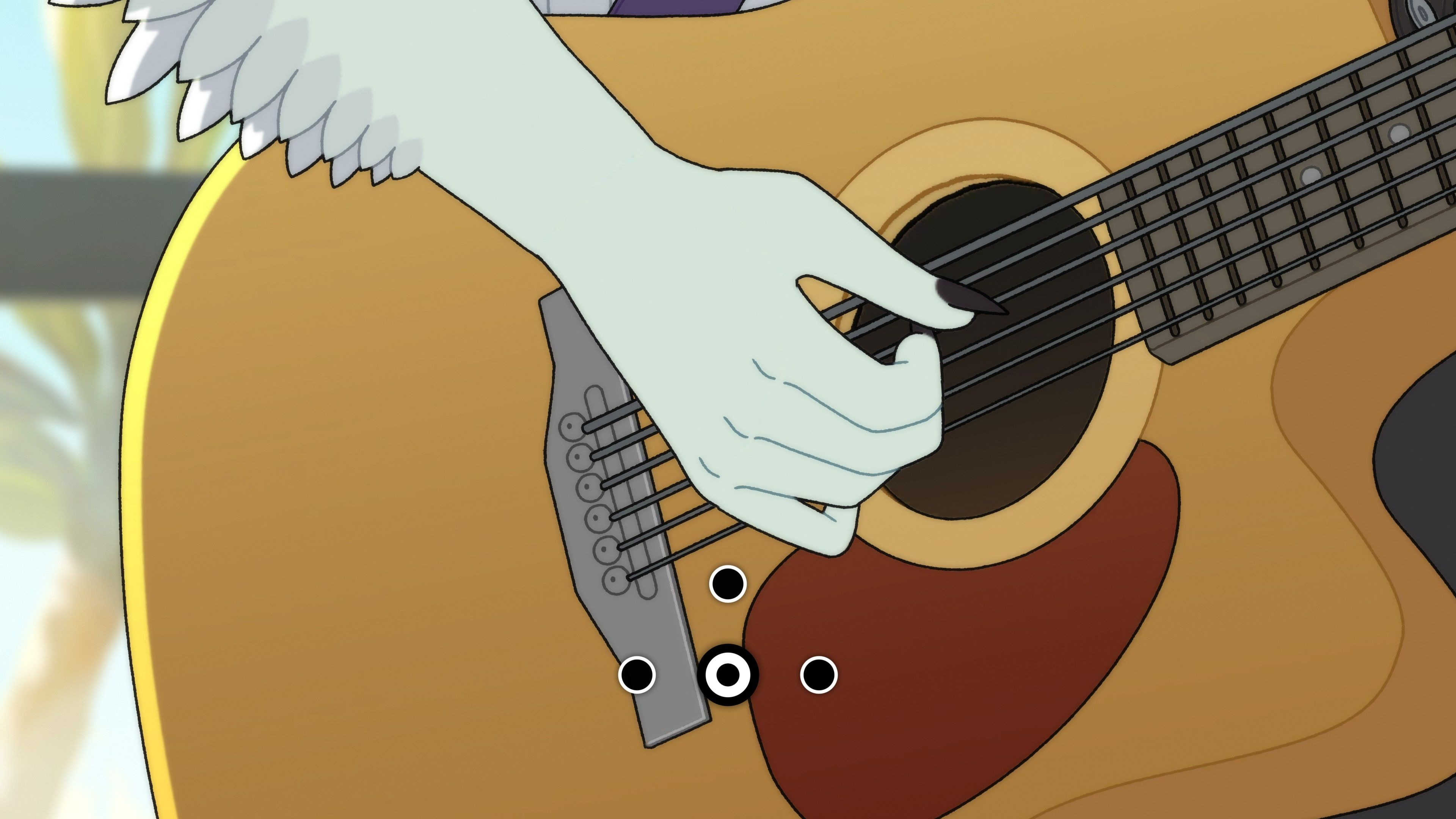 Goodbye Volcano High fangs hand on guitar
