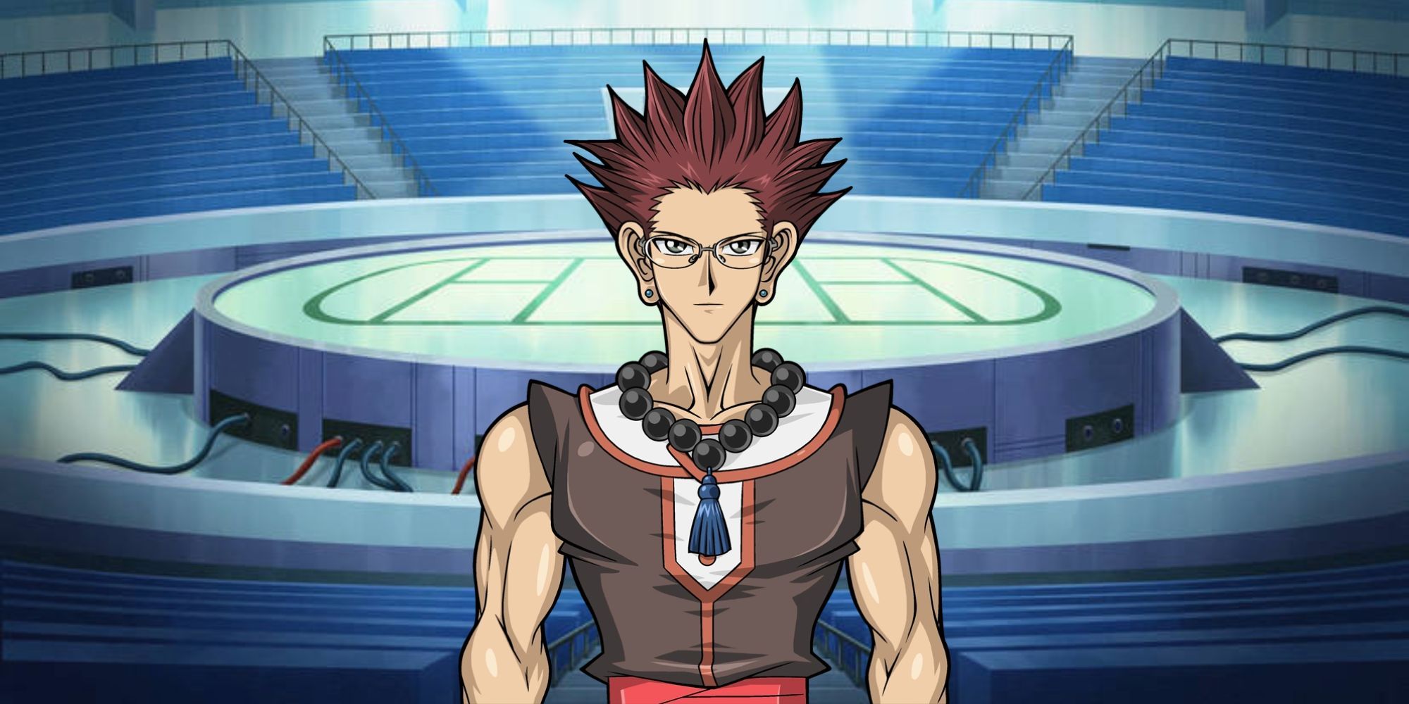 Yu-Gi-Oh! GX Character: Adrian Gecko With the GX Arena In The Background