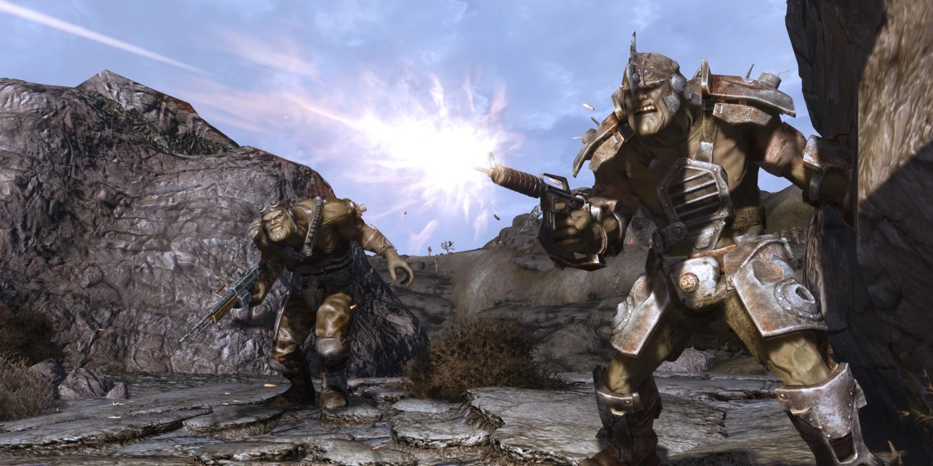 Menace Of The New West Mod Two Super Mutants Firing Weapons