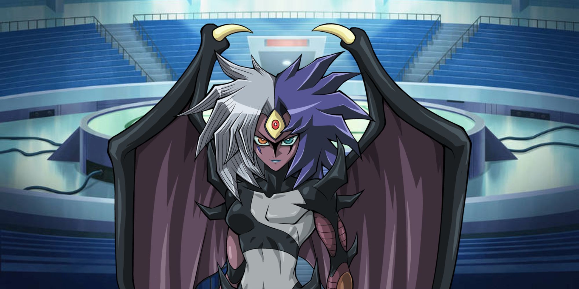 Yu-Gi-Oh! GX Character: Yubel With the GX Arena In The Background