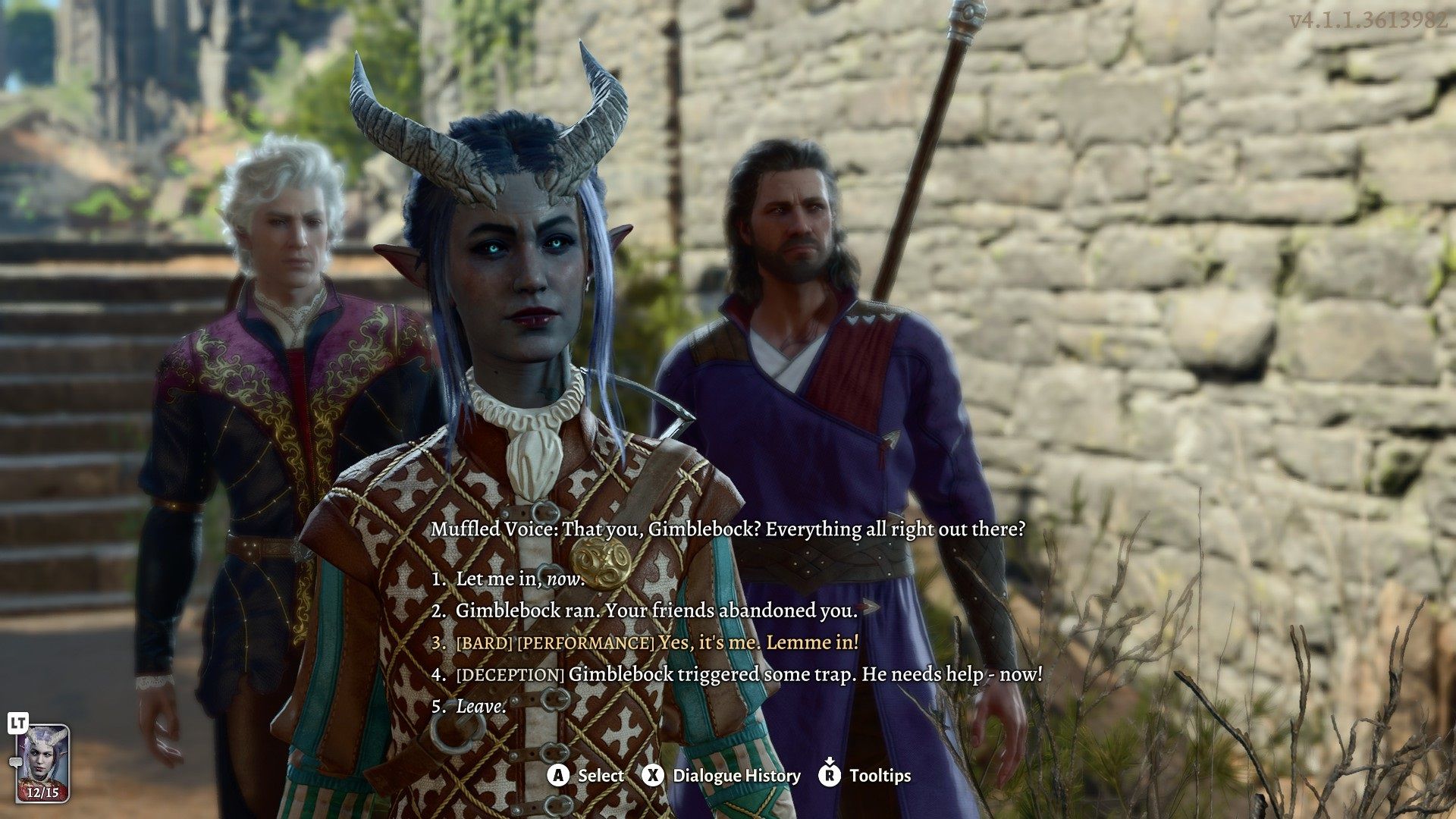 A tiefling bard player, Astarion, and Gale in Baldur's Gate 3.
