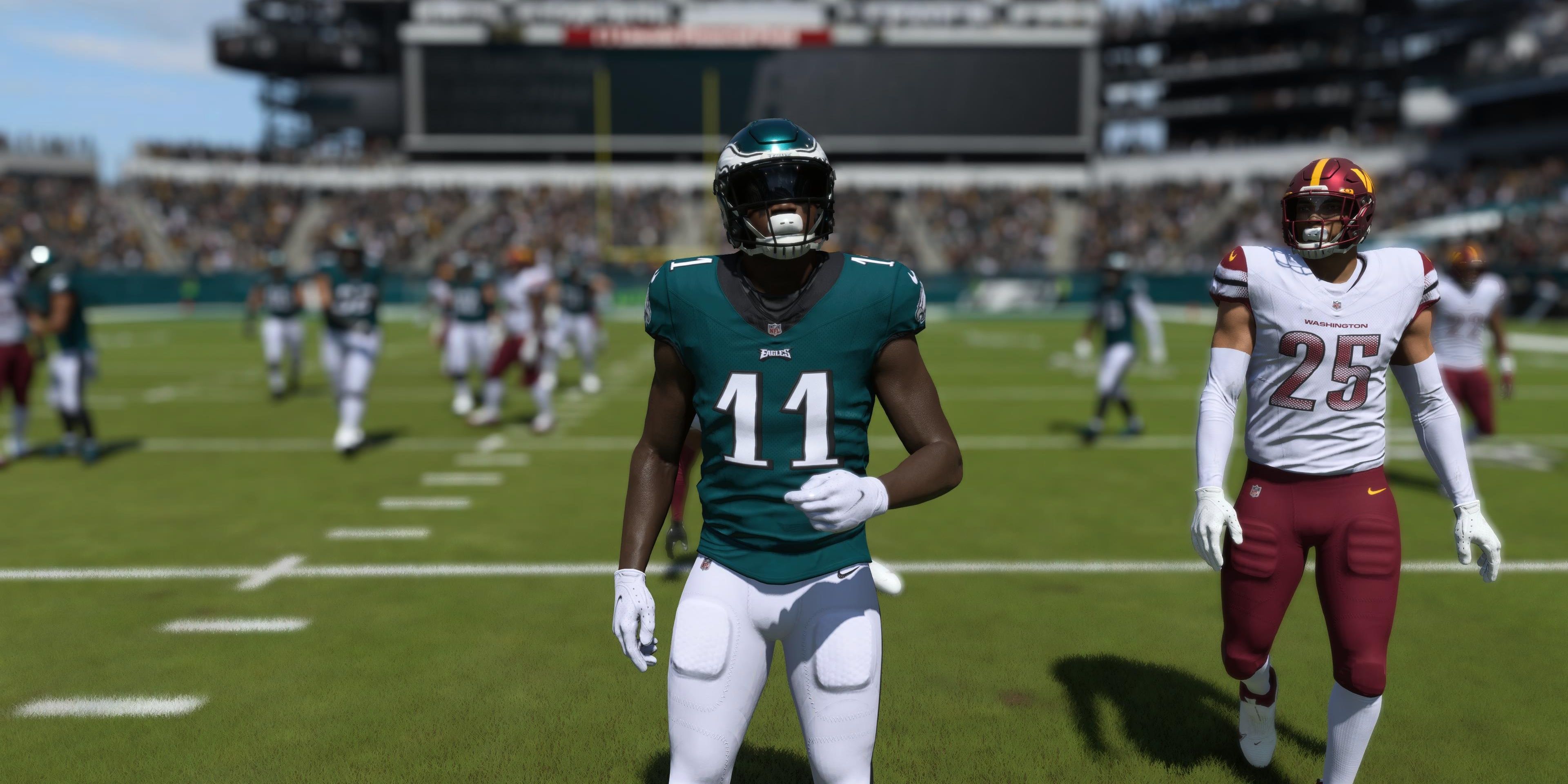 AJ Brown walking away after making a catch