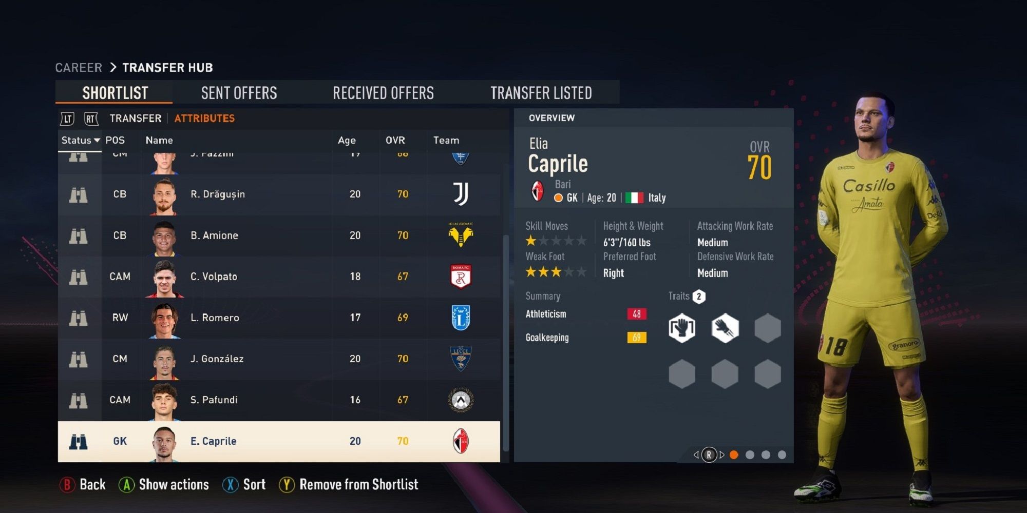 An image of Elia Caprile in FIFA 23