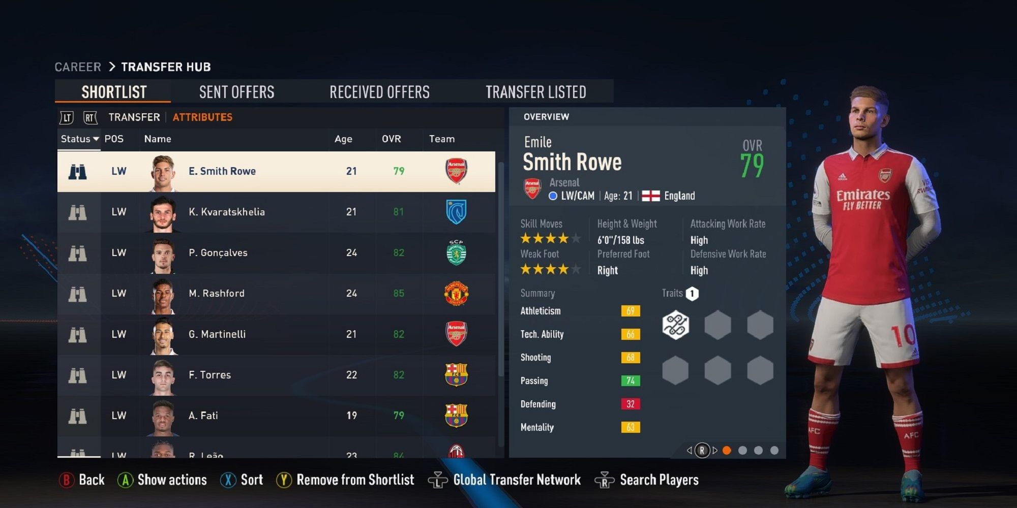 An image of Emile Smith Rowe in FIFA 23
