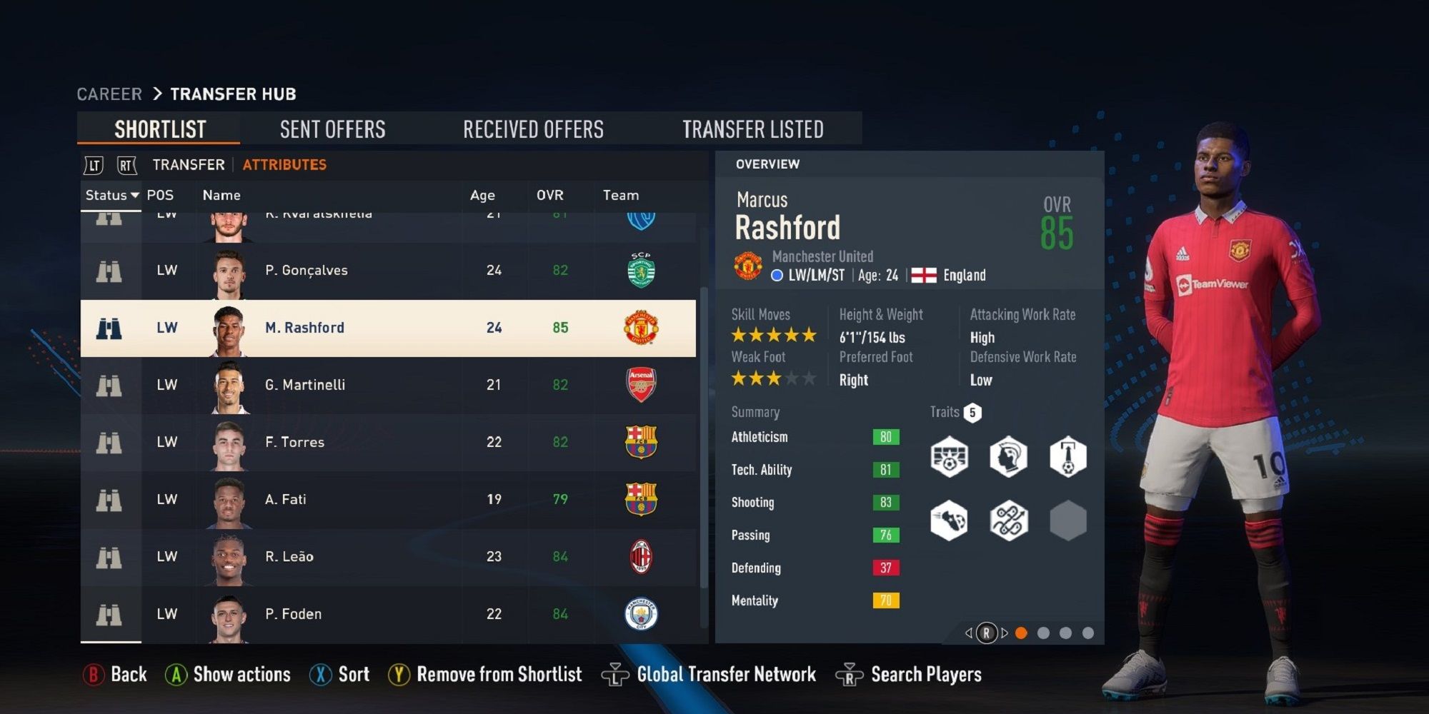 An image of Marcus Rashford in FIFA 23