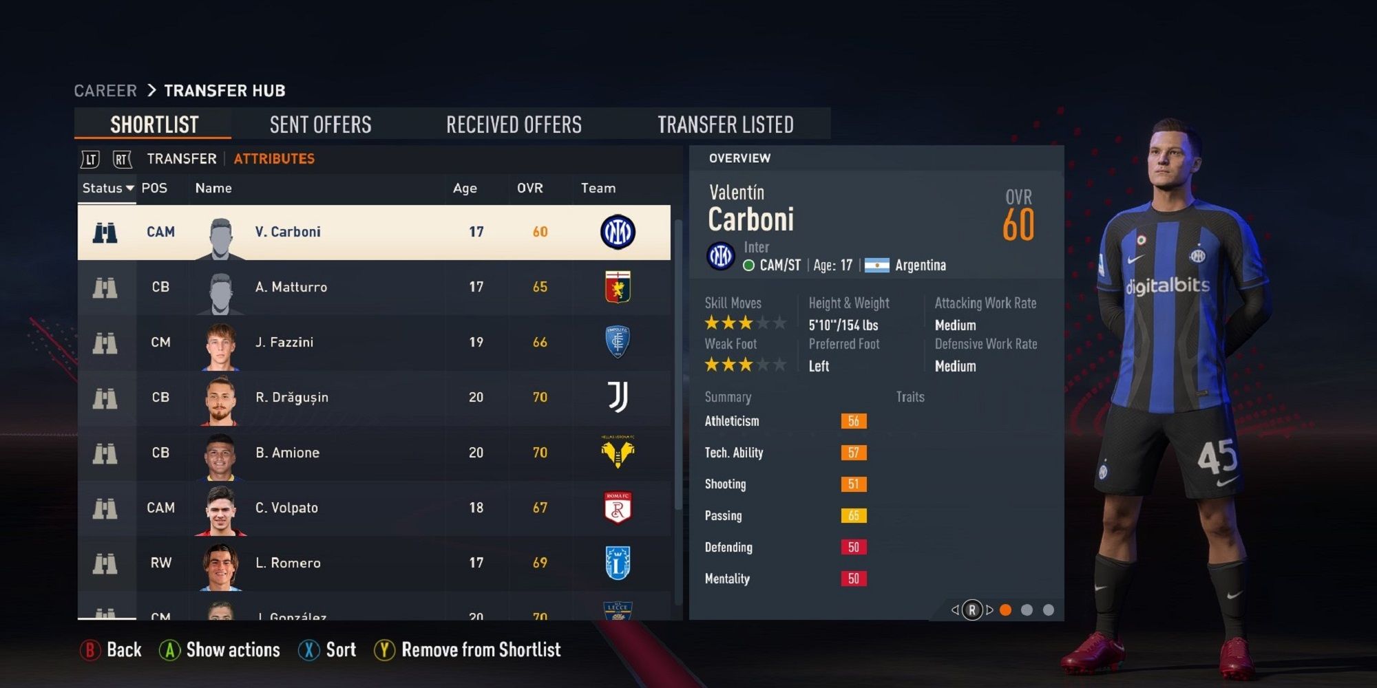 An image of Valentin Carboni in FIFA 23