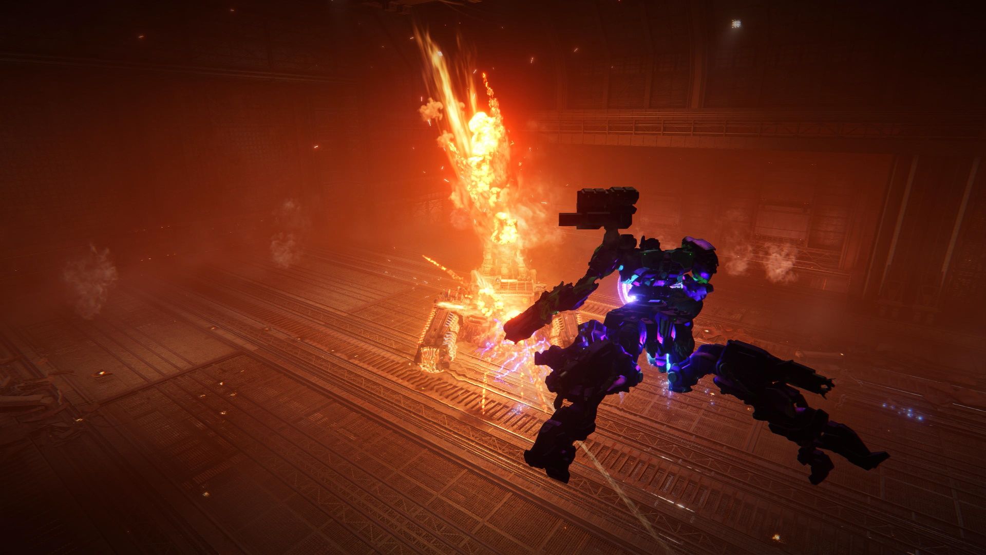 Armored Core 6, EC-0804 Smart Cleaner, Another shot of the Tetrapod AC shooting the Cleaner