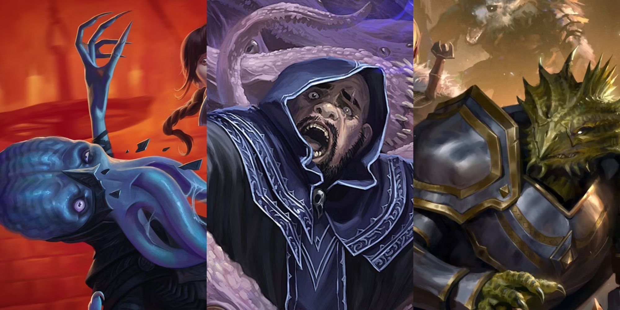A mindflayer, a Spellcaster, and a heavy-armored fighter, from Dungeons & Dragons