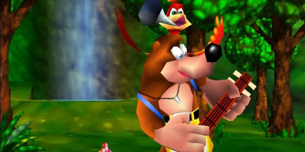 Banjo playing a banjo with Kazooie