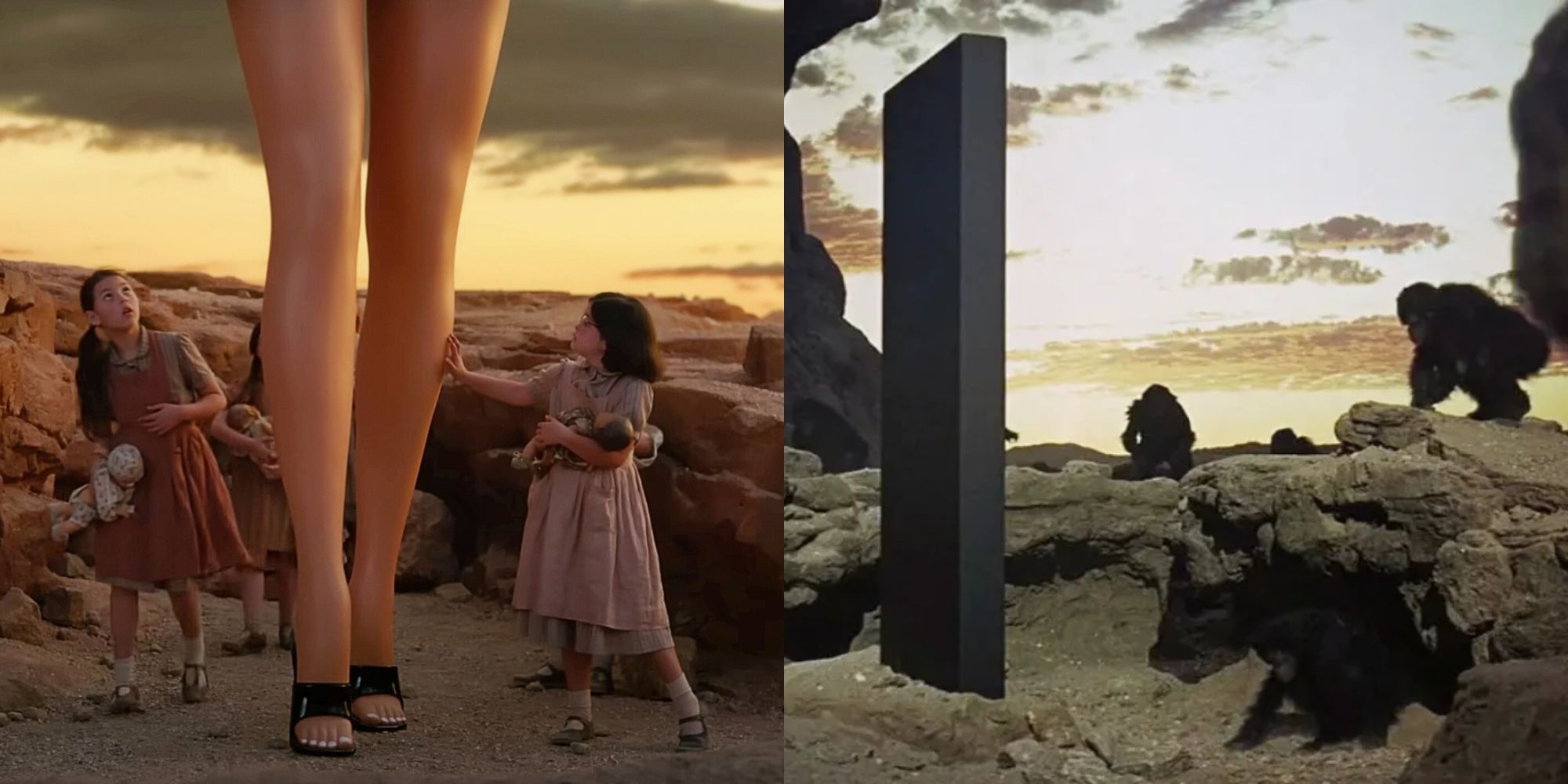 Barbie Movie's scene in a desert and Space Odyssey's scene in a desert