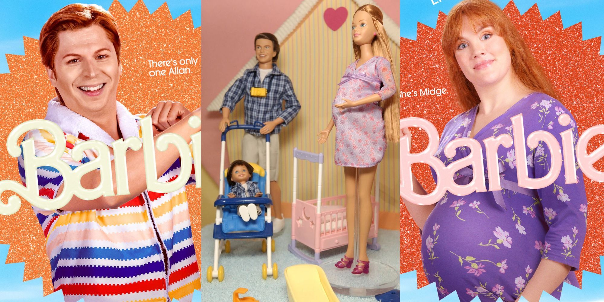 Allan from the Barbie Movie, Midge and Allan barbie dolls, and Midge from the Barbie Movie