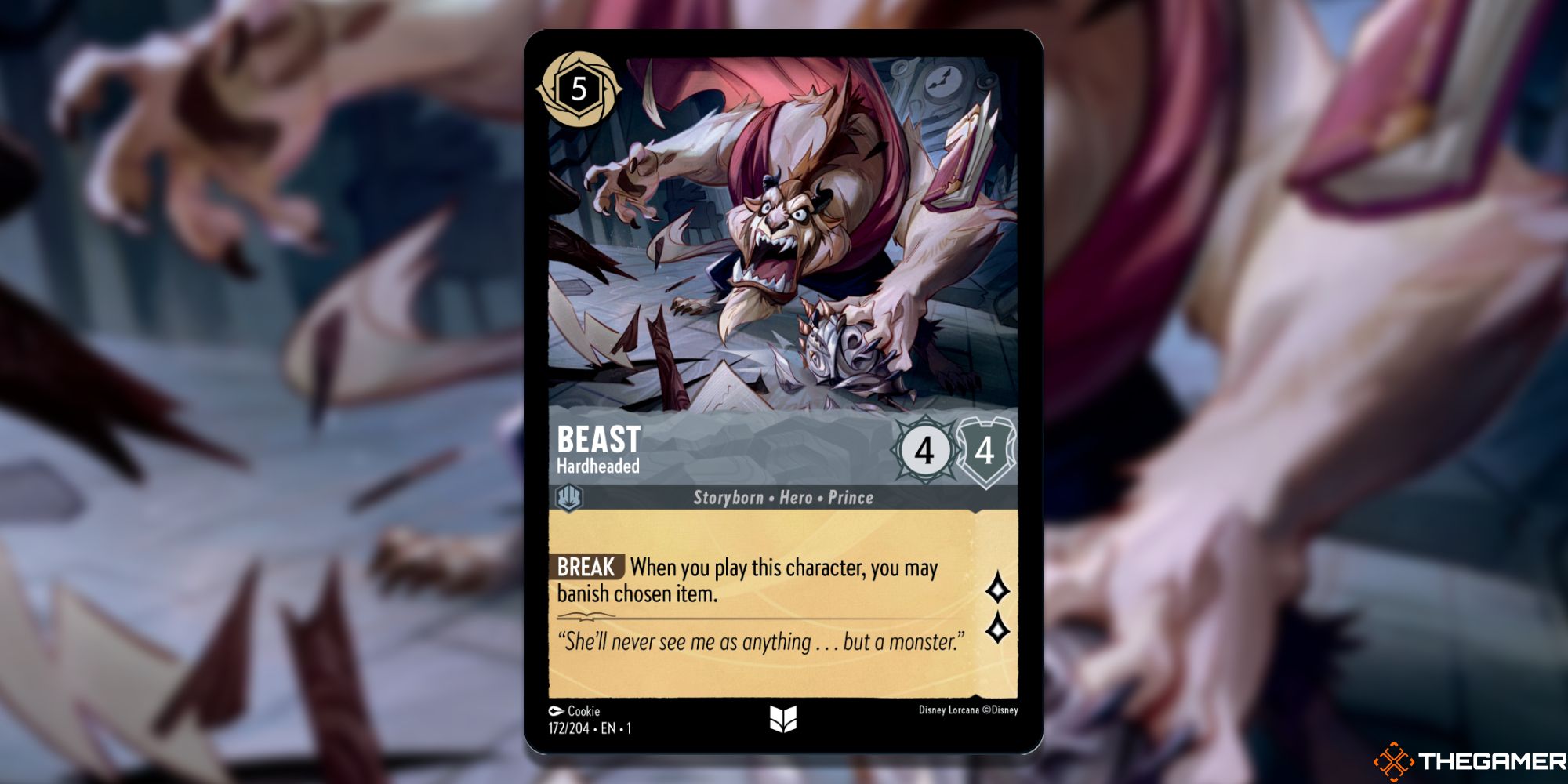 Image of the Beast Hardheaded card in Lorcana, with art by Cookie