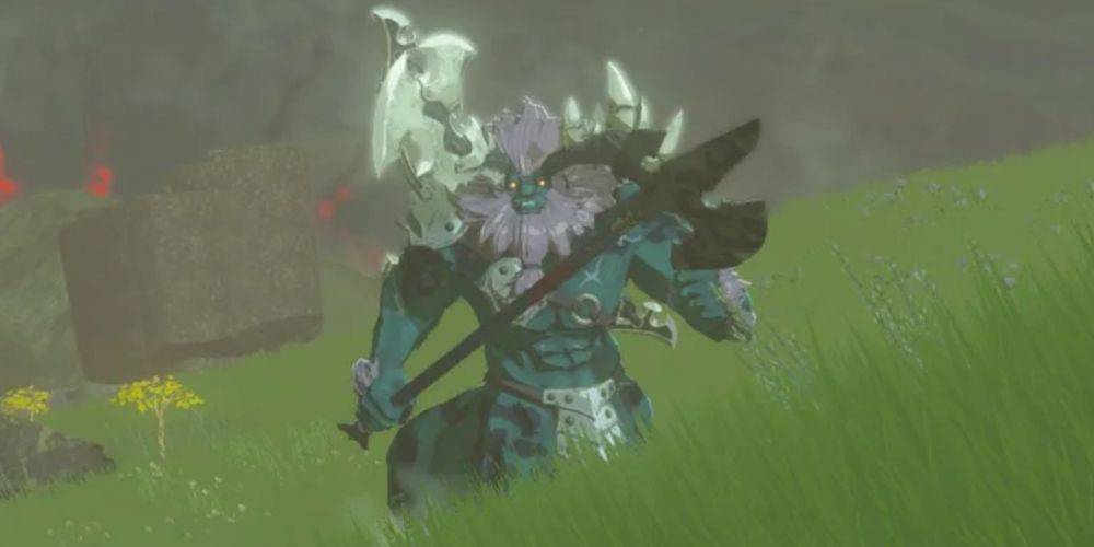 Blue Maned Lynel in grass field Tears of the Kingdom 