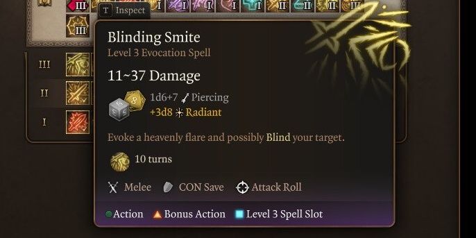 In game description of Blinding Smite in Baldur's Gate 3