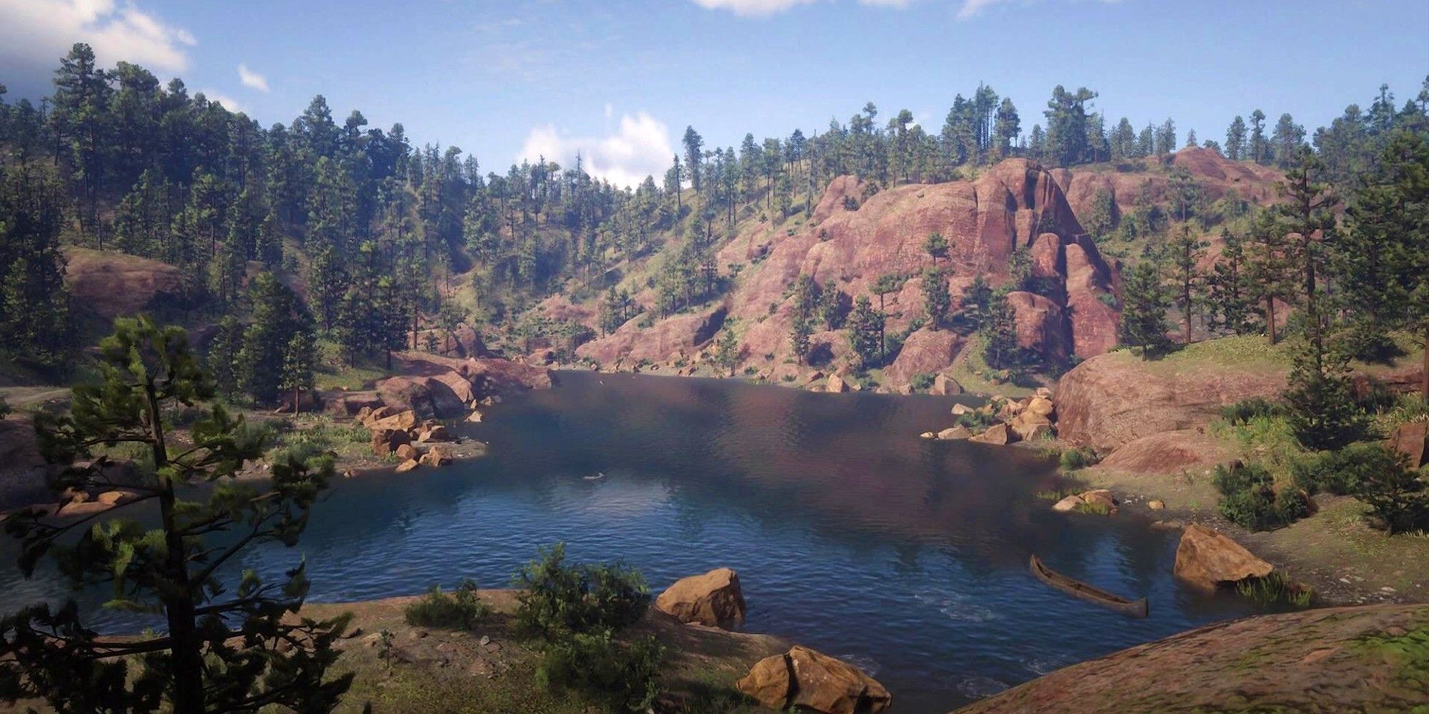 All kinds of trees surround one end of the Ravine and the water below