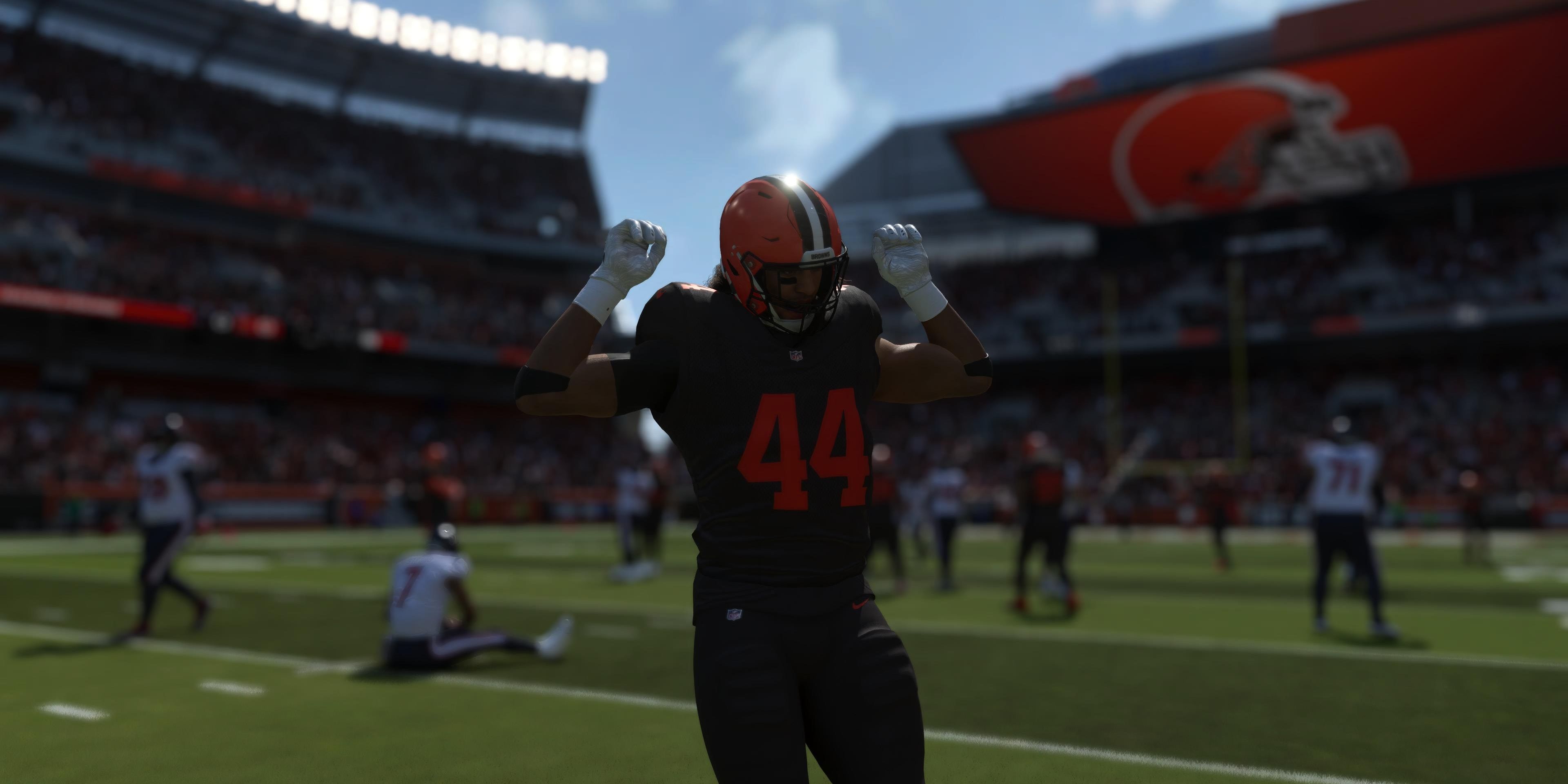 Cleveland Browns linebacker celebrating sack