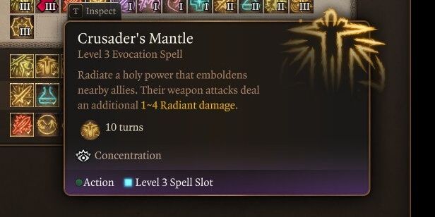 In game description of Crusader's Mantle in Baldur's Gate 3