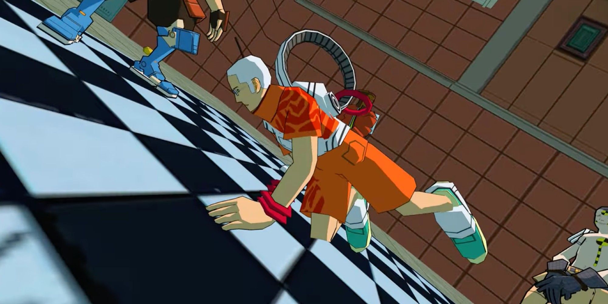 Coil spinning on one hand in Bomb Rush Cyberfunk.